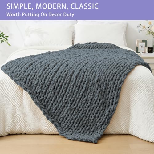 Chunky Knit Throw Blanket for Couch (Iron Gray / 40"x60" (Medium Size Throw）)