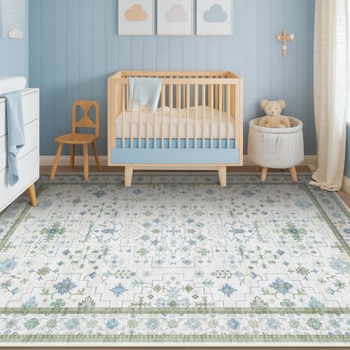 Blue and Green 4x6 Rugs for Small Living Room (4' x 6' (Rectangular) / Cream Green)