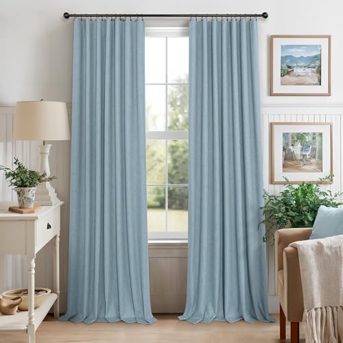 Dusty Stone Blue Completely Blackout Curtains Back Tab Loop Pocket Bedroom Draperies Window Treatment Soundproof Thermal Black Out Long Curtains for Living Room Nursery 52 x 102 Inch Length 2 Panels (Stone Blue / 52"W x 102"L (Pack of 2))