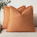 Decorative Linen Fringe Throw Pillow Covers 18×18 Dusty Orange (18" x 18" (Pack of 2) / Autumn Sunset)