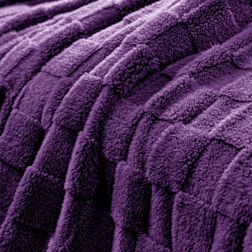 3D Checkered Fleece Twin Blanket for Bed (Purple / Twin (60"x80"))