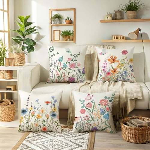 Spring Pillow Covers 16x16 Inch Set of 4 (Spring04)