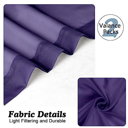 Sheer Valances for Windows 2 Packs (Purple / 42"W x 14"L (Pack of 2))