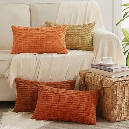 4 Packs Decorative Throw Pillow Covers for Living Room Couch Bed (24" x 16" (Pack of 4) / Burnt Orange Series)