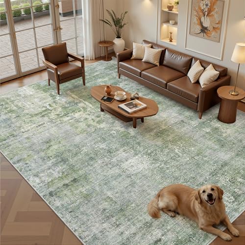 Abstract Rug 8x12 Large Living Room Area Rugs Washable Green (Green/Ivory / 8' x 12' (Rectangular))