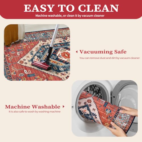 4x6 Washable Non Slip Boho Area Rug for Bedroom (Rust/Multi / 4' x 6' (Rectangular))