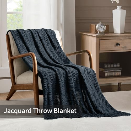 Navy Throw Blanket 50x60 Inch Soft Ripple Throw Knitted Blanket (Ripple-navy / 50"x60")