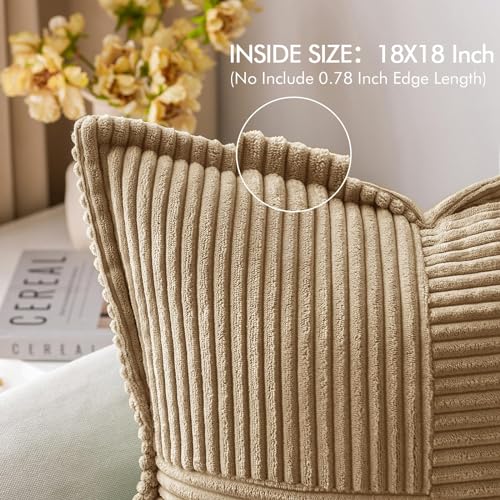 Decorative Euro Sham Throw Pillow Covers 22x22 Inch Khaki 2 Pack (Khaki / 22" x 22" (Pack of 2))