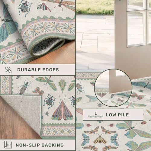 Green and Blue Nursery Rug 5x8 (5' x 8' (Rectangular) / Beige Green)