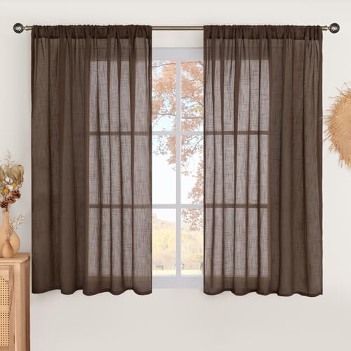 Linen Curtains 54 Inch Length for Window (Brown / 42"W x 54"L (Pack of 2))