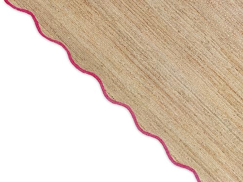 Wave Scalloped Natural Jute Runner Rug Boho Jute Rug Hallway Entryway Runner Rug (Dark Pink / 2'x6' (Runner))