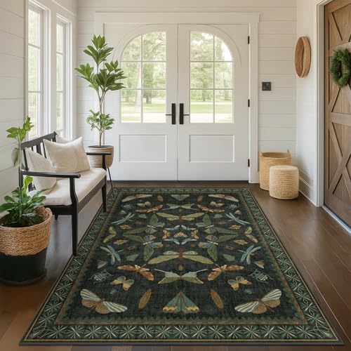Black and Green Rug 5x8 for Living Room (5' x 8' (Rectangular) / Dark Green)