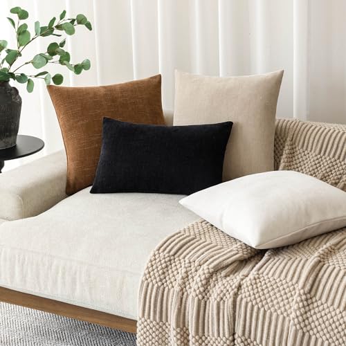 Solid Textured Chenille Throw Pillow Covers 24x24 Inch (24" x 24" (Pack of 2) / Bronze)