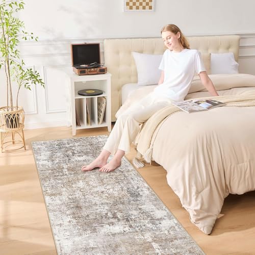 3x12 Washable Runner Rug for Hallway (Brown/Grey/Red / 3' x 12' (Runner))