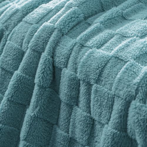 3D Checkered Fleece Twin Blanket for Bed (Celadon / Twin (60"x80"))