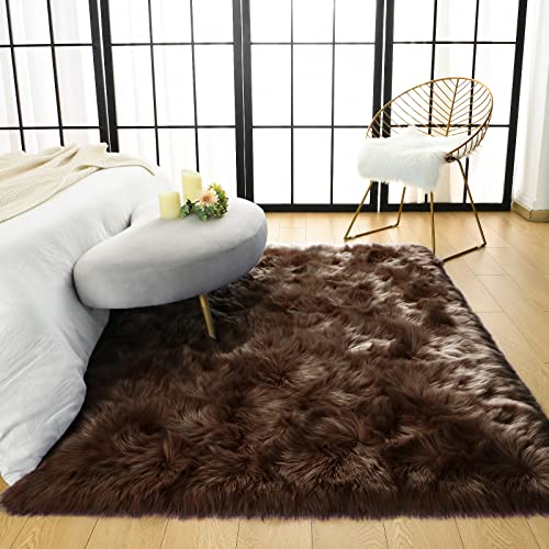 Soft Fluffy Faux Fur Rugs for Bedroom Bedside Rug 3x5 Feet (Brown / 3 x 5 Feet (Rectangular))