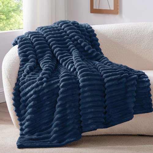 Ribbed Twin Blanket for Couch & Bed (Navy / Twin(60"x80"))