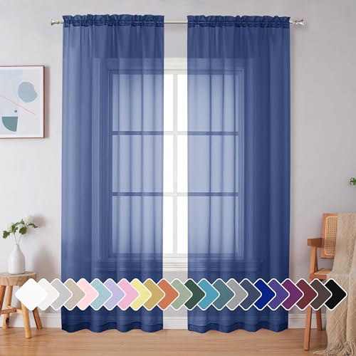 Royal Blue Sheer Curtains 84 Inches Long 2 Panels (Royal Blue / 42"W x 84"L (Pack of 2))