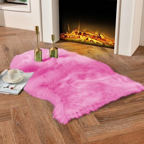 Hot Pink Faux Sheepskin Rug 2x3 ft (Hot Pink / 2' x 3' (Oval))