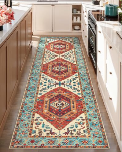 2'6"x8' Washable Non Slip Boho Runner Rug for Hallway (Orange/Multi / 2'6" x 8' (Runner))