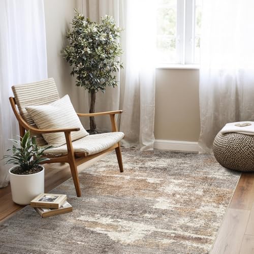 4x5 Area Rug Washable Abstract (Brown/Brick / 4' x 5')