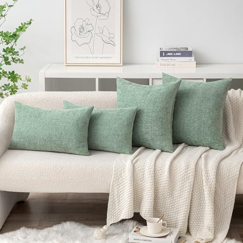 Soft Chenille Throw Pillow Covers Greyish Green 18x18 Pack of 2 (18" x 18" (Pack of 2) / Greyish Green)