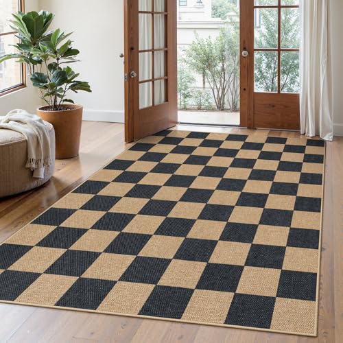 Checkered Easy Jute 5x7 Outdoor Patio Rug (5' x 7' (Rectangular) / Black/Checkerboard -1)