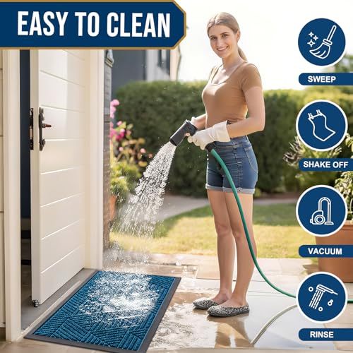 Front Door Mat Outside Entrance (Mixed Blue / 35" X 23")