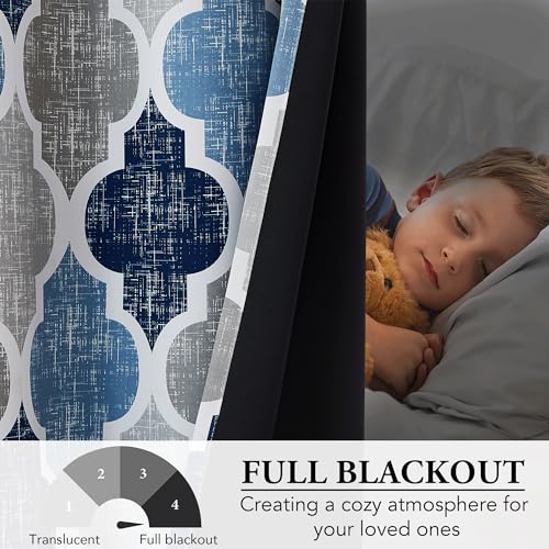 Moroccan 100% Blackout Sliding Door Curtains Blue Grey 100x84 1 Set (Grommet | Blue and Grey / 100"W x 84"L (Pack of 1))