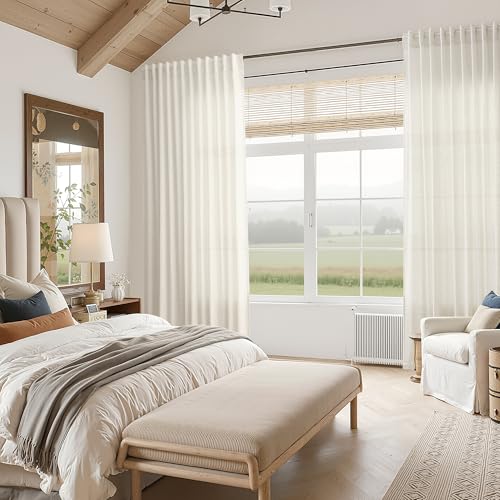 Natural Linen Curtains for Living Room 86 Inches Long Rustic Farmhouse Decor Light Filtering Semi Sheer Curtain Back Tab and Rod Pocket Luxury Drapes for Bedroom Office 52x86 (52"W x 86"L (Pack of 2) / Natural Linen)