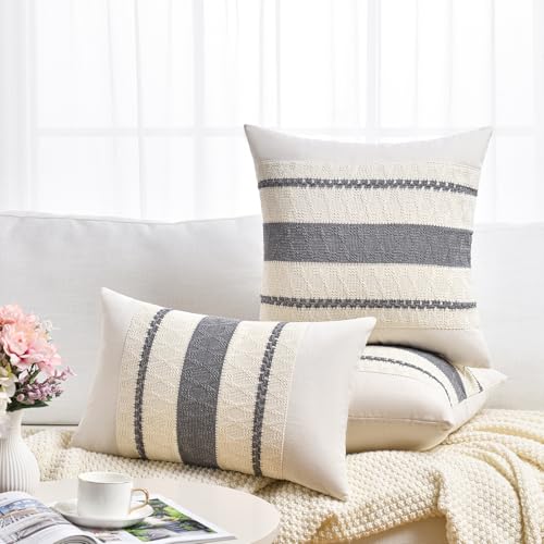Set of 1 Neutral Grey Farmhouse Long Lumbar Decorative Throw Pillow Covers 14x24 Inch for Couch Bed Chair (24" x 14" (Pack of 1) / Gray)