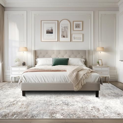 Beige Grey 10x14 Washable Area Rugs for Living Room (10' x 14' (Rectangular) / Brown-grey-beige-slate)