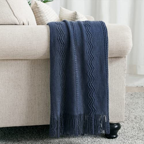 Navy Throw Blanket 50x60 Inch Boho Knitted Soft Throw Sofa Blanket (Navy / 50"x60")