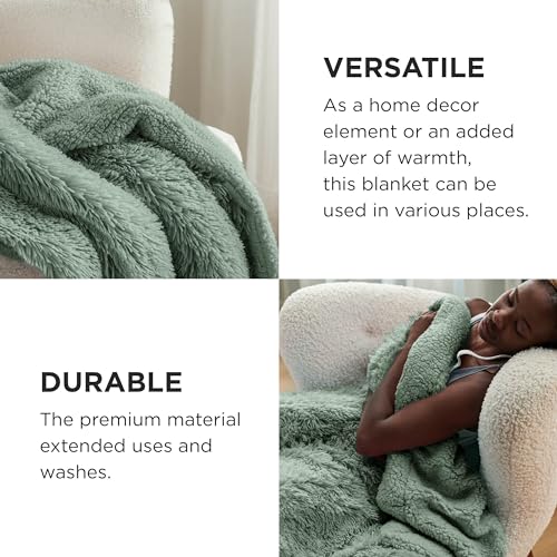 Faux Fur Fluffy Sherpa Fleece King Bed Blanket Sage Green 108"x90" (12- Sage Green / King (108" X 90"))