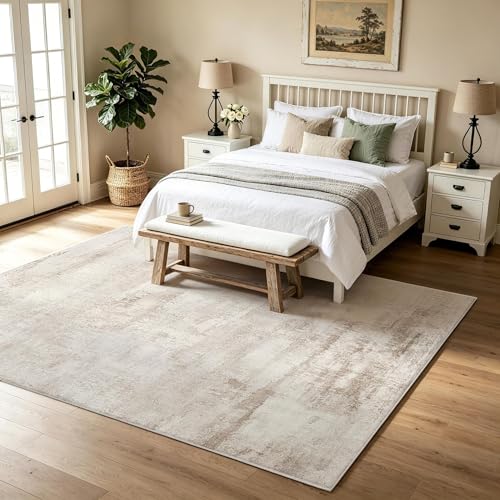 8x10 Washable Area Rug for Living Room (8' x 10' (Rectangular) / Yellowish-brown-light Gray-off White)