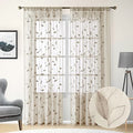 Taupe Sheer Curtains Leaf Embroidered (52"W x 84"L (Pack of 2) / 2-taupe/Beige)