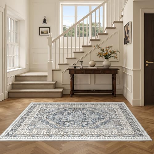 3x5 Washable Area Rug for Entryway Non Slip Rugs (Blue/Beige / 3' x 5' (Rectangular))