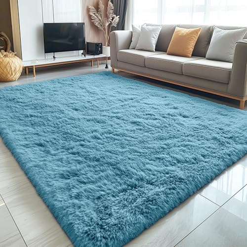 5x7 Machine Washable Large Area Rugs for Living Room (5x7 Ft / Slate Blue)