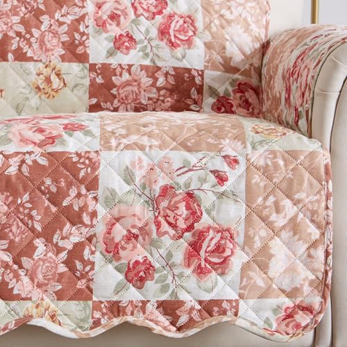 Reversible Floral Patchwork Sofa Furniture Protector (Sofa / Burgundy / Taupe)