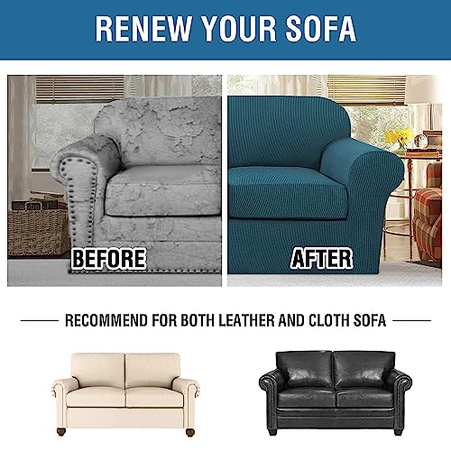 3 Piece Stretch Sofa Covers for 2 Cushion Sofa Couch Covers for Living Room Sofa Slipcovers (Medium-XL / Deep Teal)