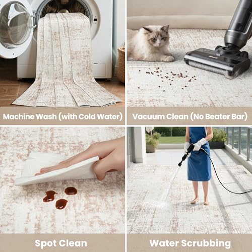 8x10 Washable Area Rug for Living Room Bedroom (Beige/White / 8' x 10' (Rectangular))