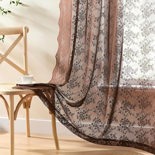 Vintage Lace Curtains 108 Inches Long (Brown / 52"W x 108"L (Pack of 2))