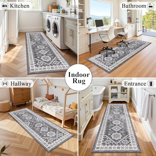 HEBE Boho Kitchen Mats for Floor 24''x60'' (Natural/Grey / 24"x60")