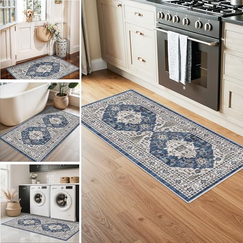 Washable 4 Piece Kitchen Floor Mats (2x3+2x4+2x5+2x6 / Blue)