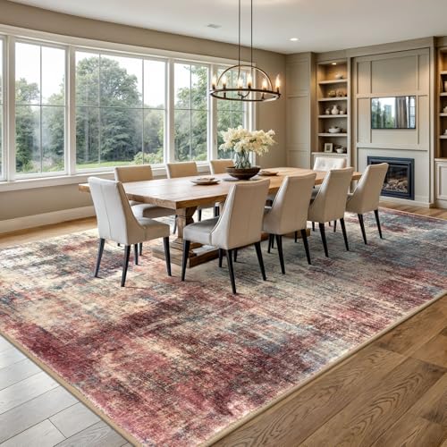 Abstract Area Rugs 9x12 Ft Washable Large Rugs for Living Room (Red/Multi / 9' x 12' (Rectangular))