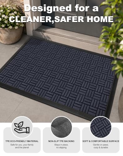 Front Door Mat Outdoor Entrance (Deep Navy / 3'10" x 6'1" (Rectangular))