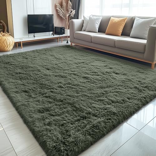 5x7 Machine Washable Large Area Rugs for Living Room (5x7 Ft / Olive Green)