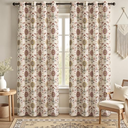 Boho Floral 100% Grommet Blackout Curtains 84 Inch 2 Panels (Colorful / 52"W x 84"L (Pack of 2))