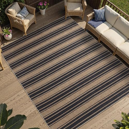 Striped Easy Jute Rug 6x9 Outdoor Rug for Backyard Patio Office (6'*9'(Rectangular) / Black/Striped)