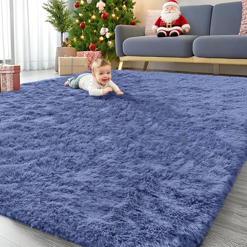 9x12 Machine Washable Large Area Rugs for Living Room (9x12 Ft / Denim Blue)